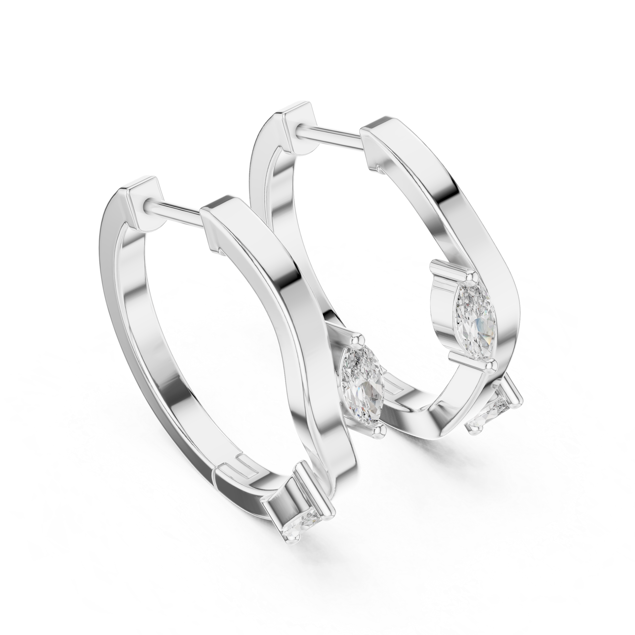 Marquise Cut Diamond Swirl Hoop Earrings