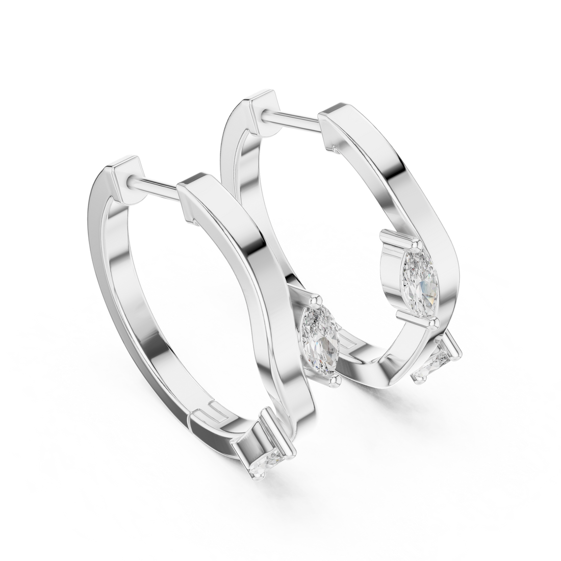 Marquise Cut Diamond Swirl Hoop Earrings