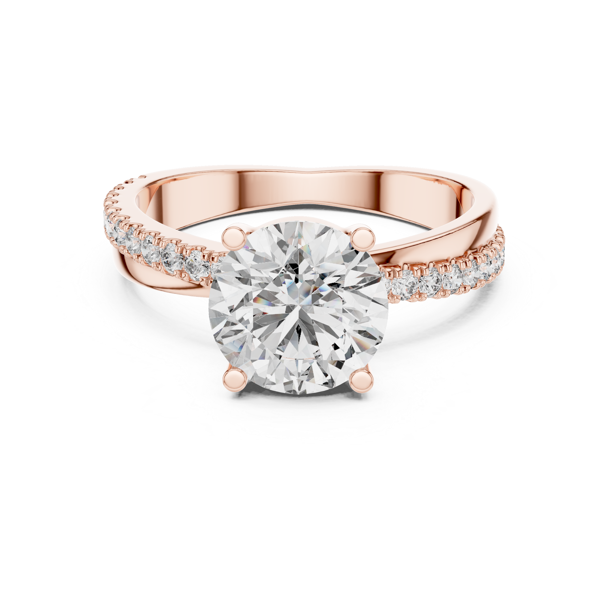 Round Solitaire Engagement Ring with U-Cut Pave Shank