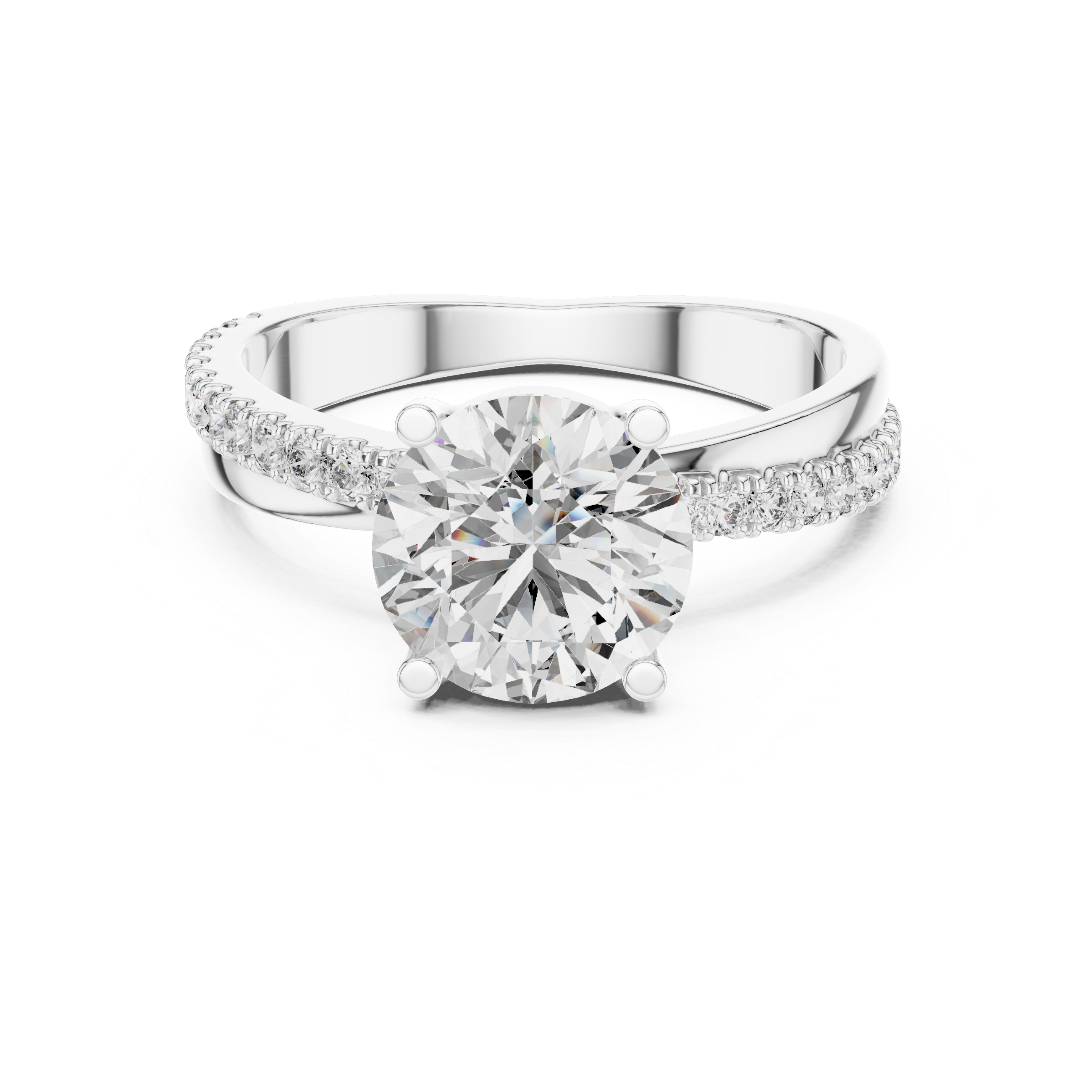 Round Solitaire Engagement Ring with U-Cut Pave Shank