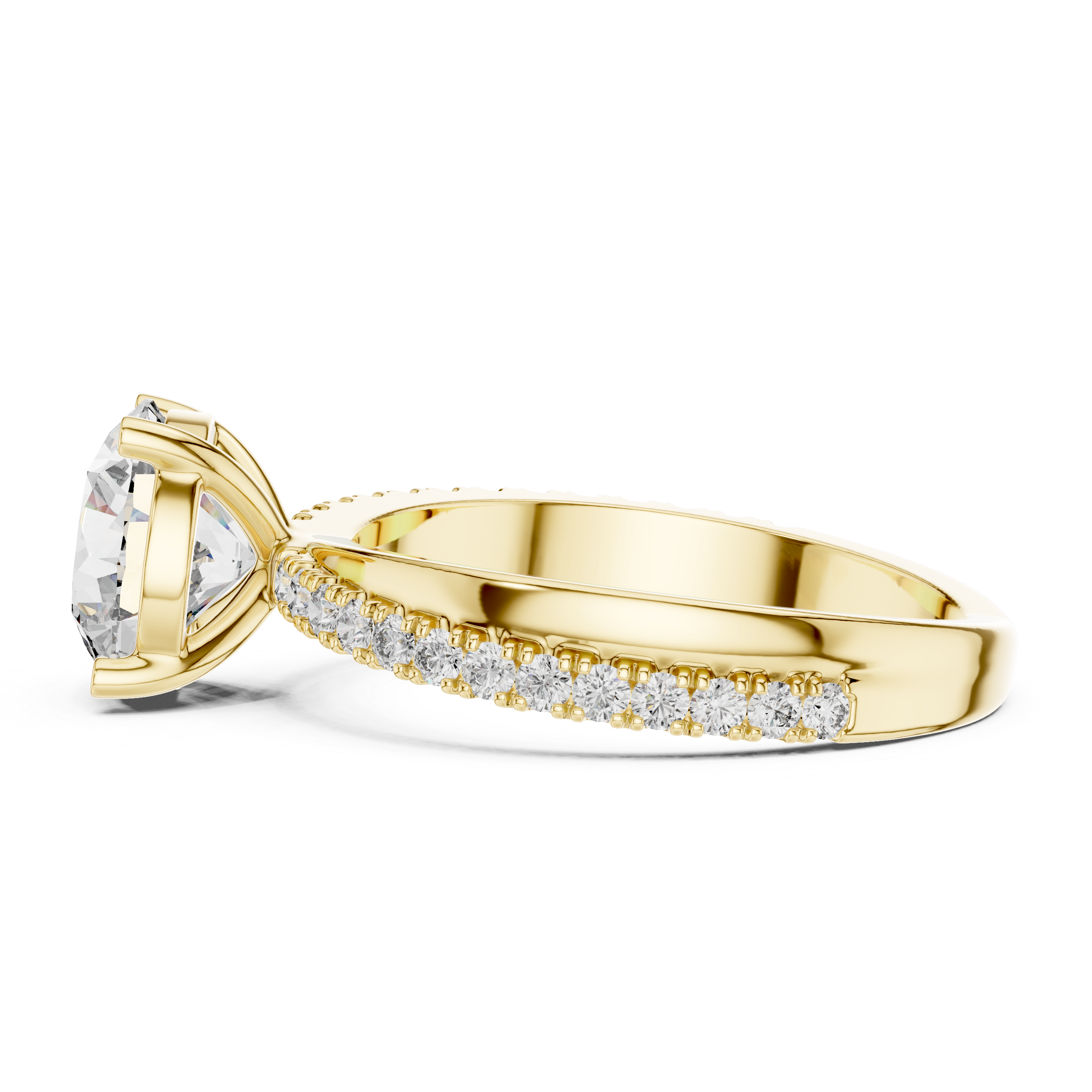 Round Solitaire Engagement Ring with U-Cut Pave Shank