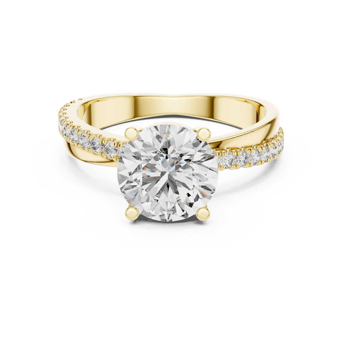 Round Solitaire Engagement Ring with U-Cut Pave Shank