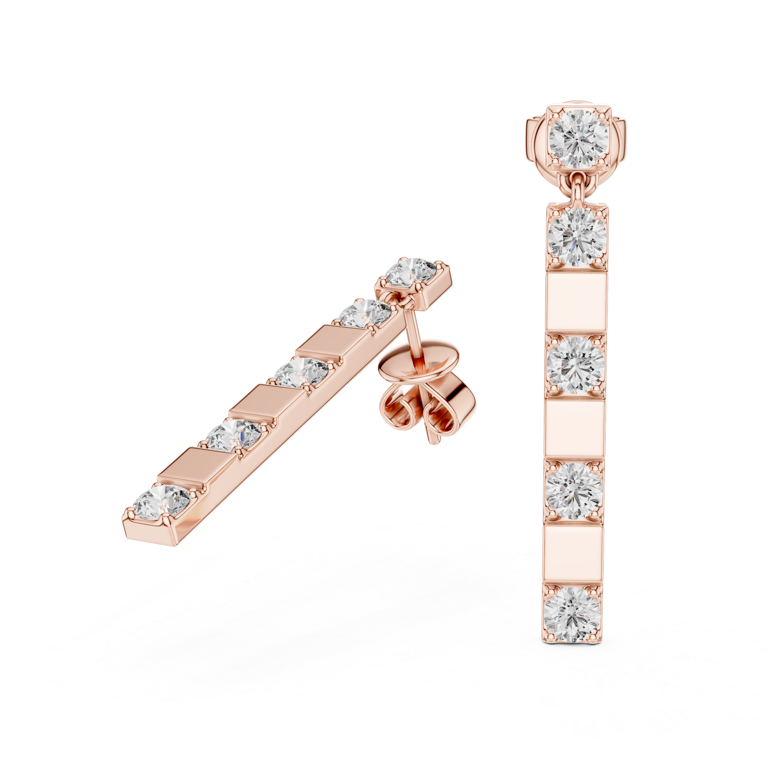 Round Diamond Straight Bar Drop Earrings
