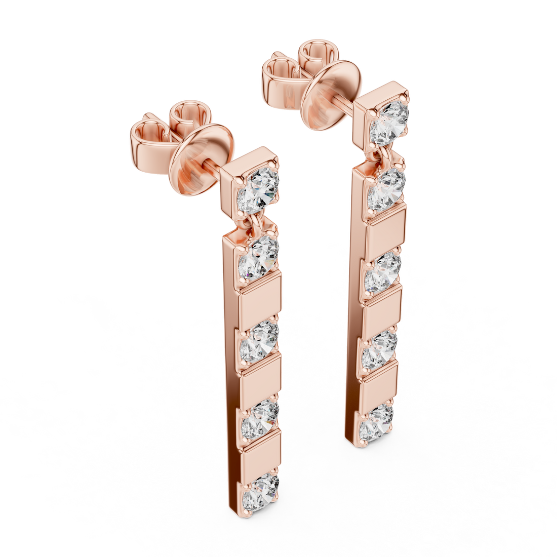 Round Diamond Straight Bar Drop Earrings