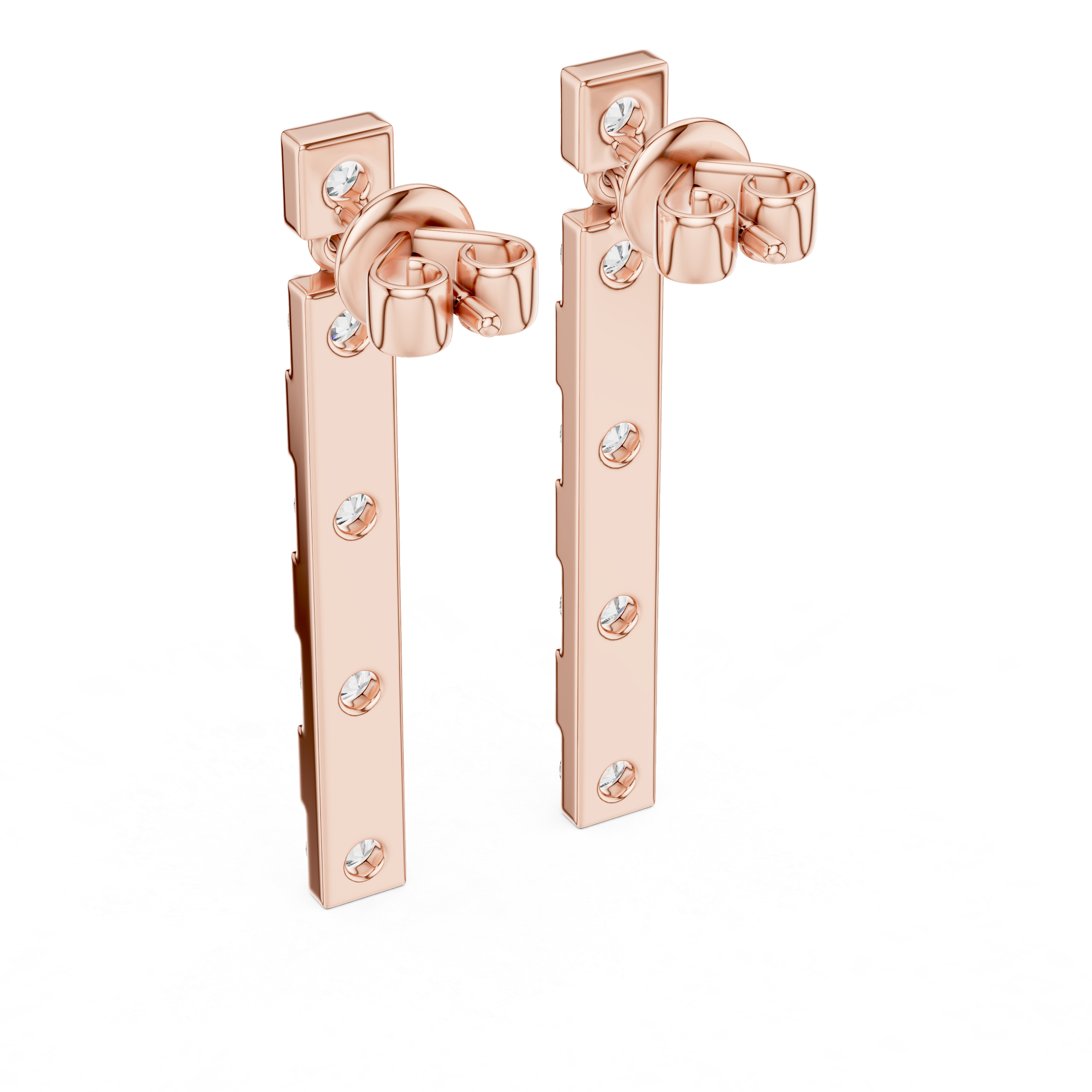 Round Diamond Straight Bar Drop Earrings