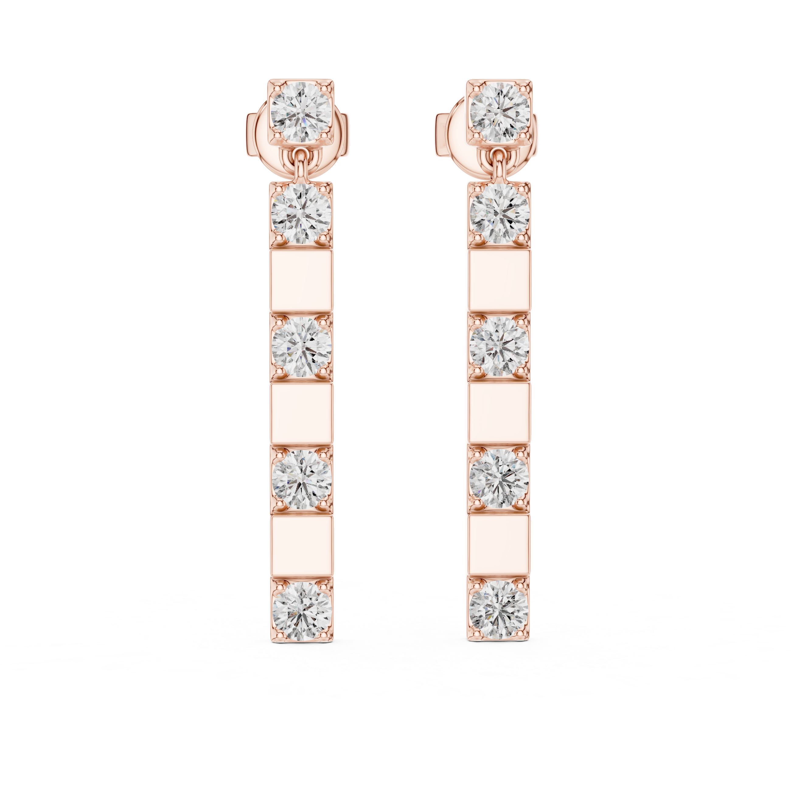 Round Diamond Straight Bar Drop Earrings