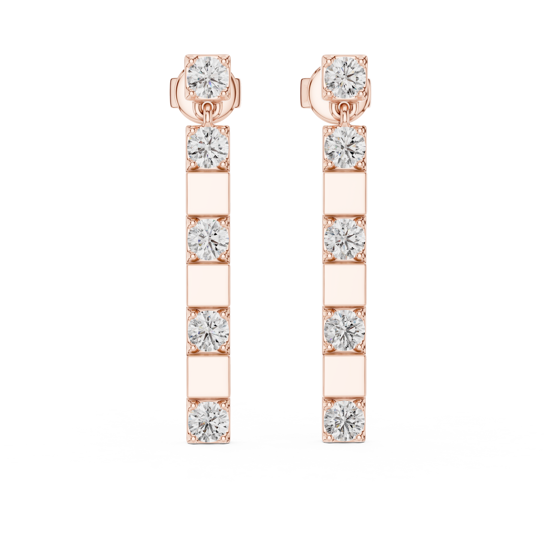Round Diamond Straight Bar Drop Earrings