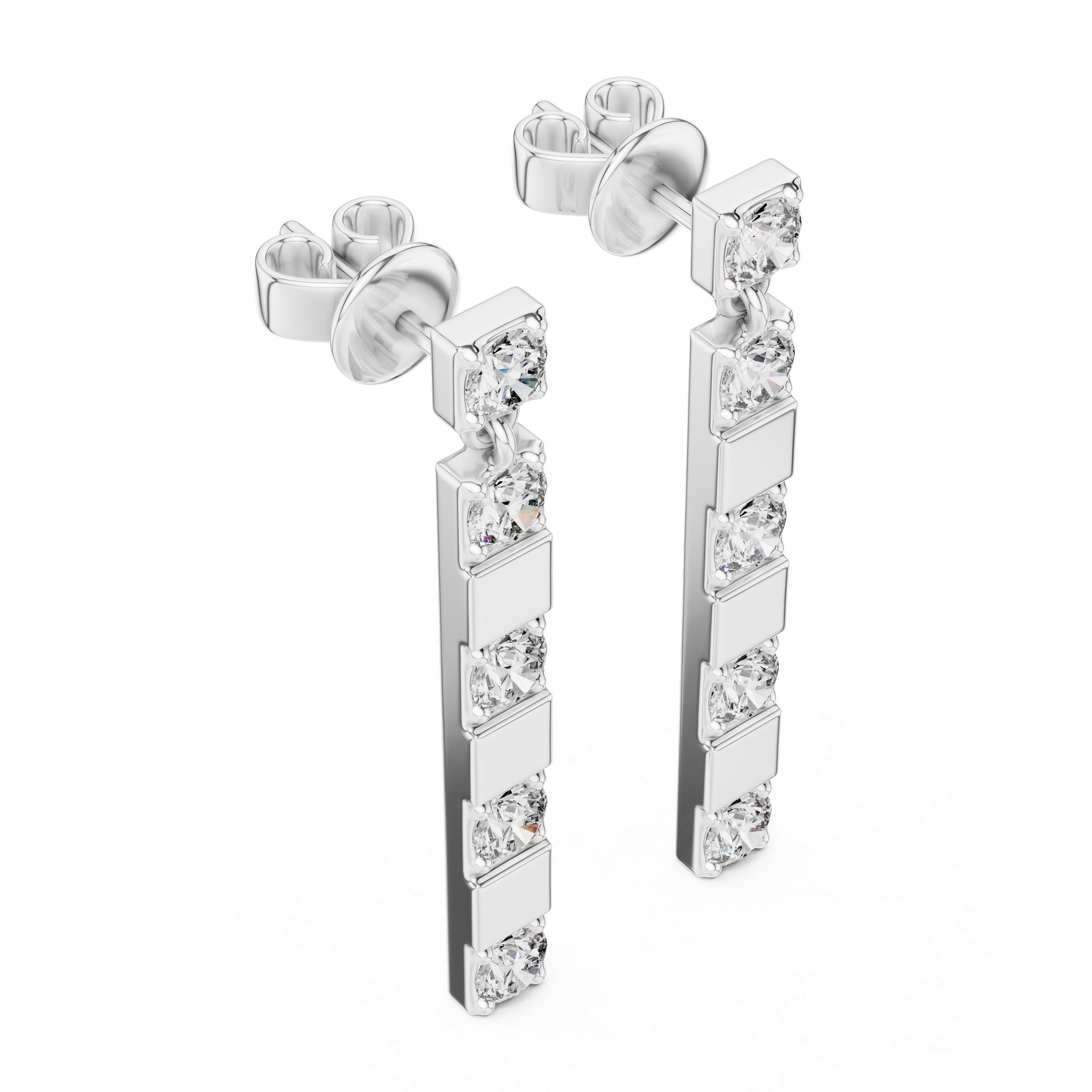 Round Diamond Straight Bar Drop Earrings