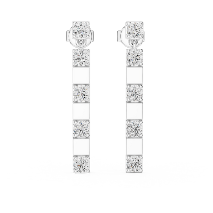 Round Diamond Straight Bar Drop Earrings