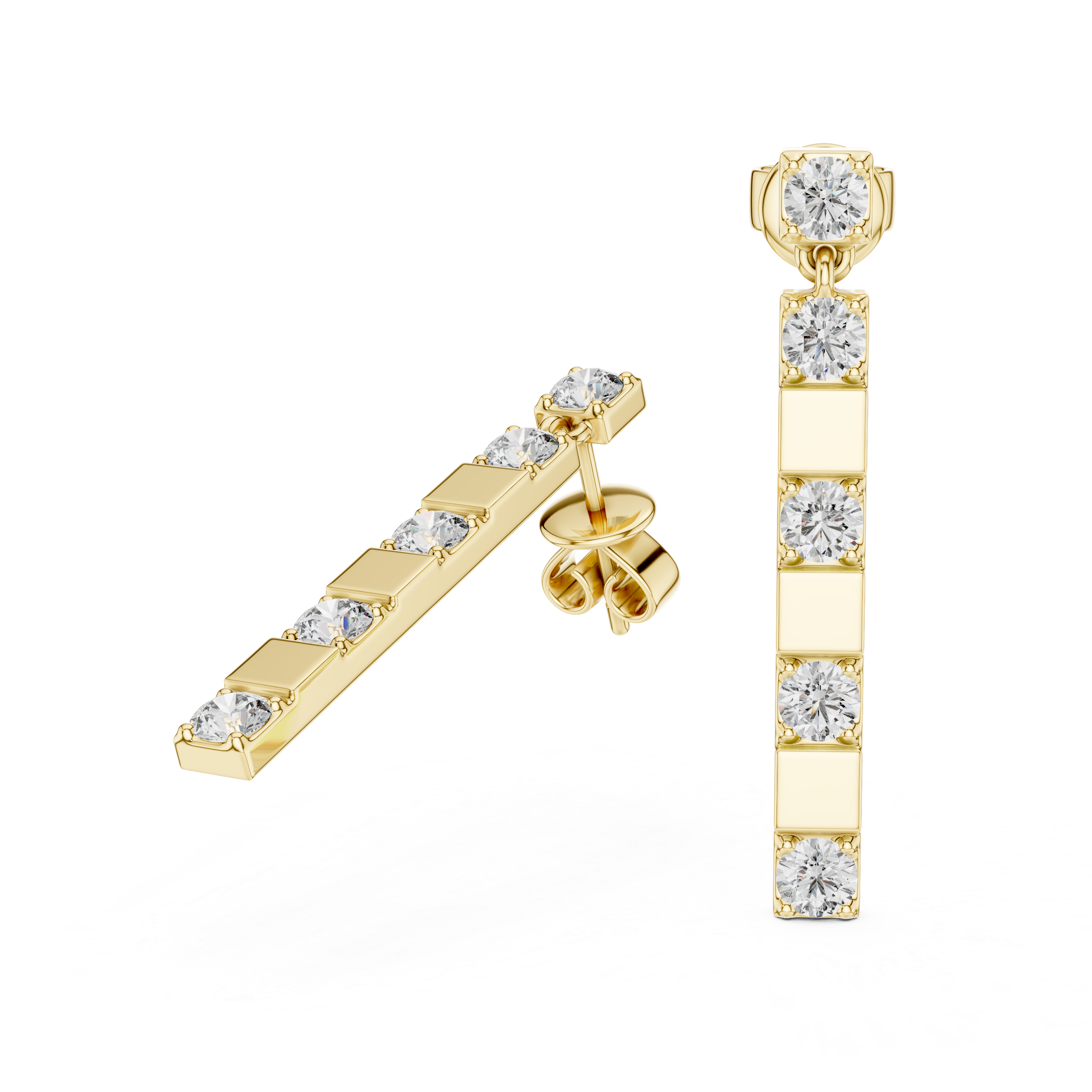 Round Diamond Straight Bar Drop Earrings