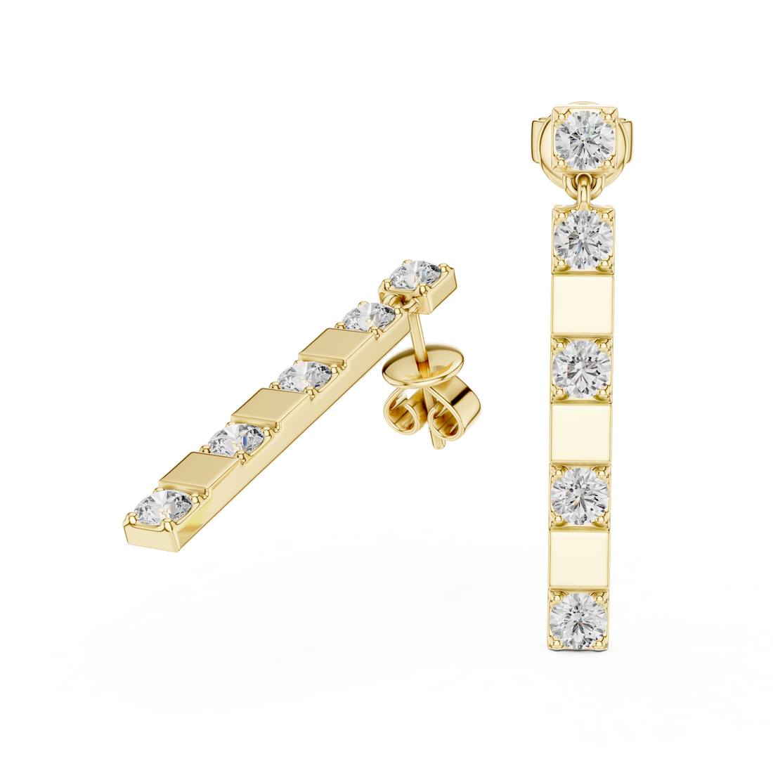 Round Diamond Straight Bar Drop Earrings