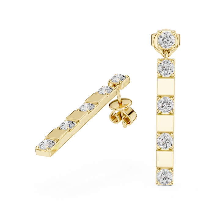 Round Diamond Straight Bar Drop Earrings