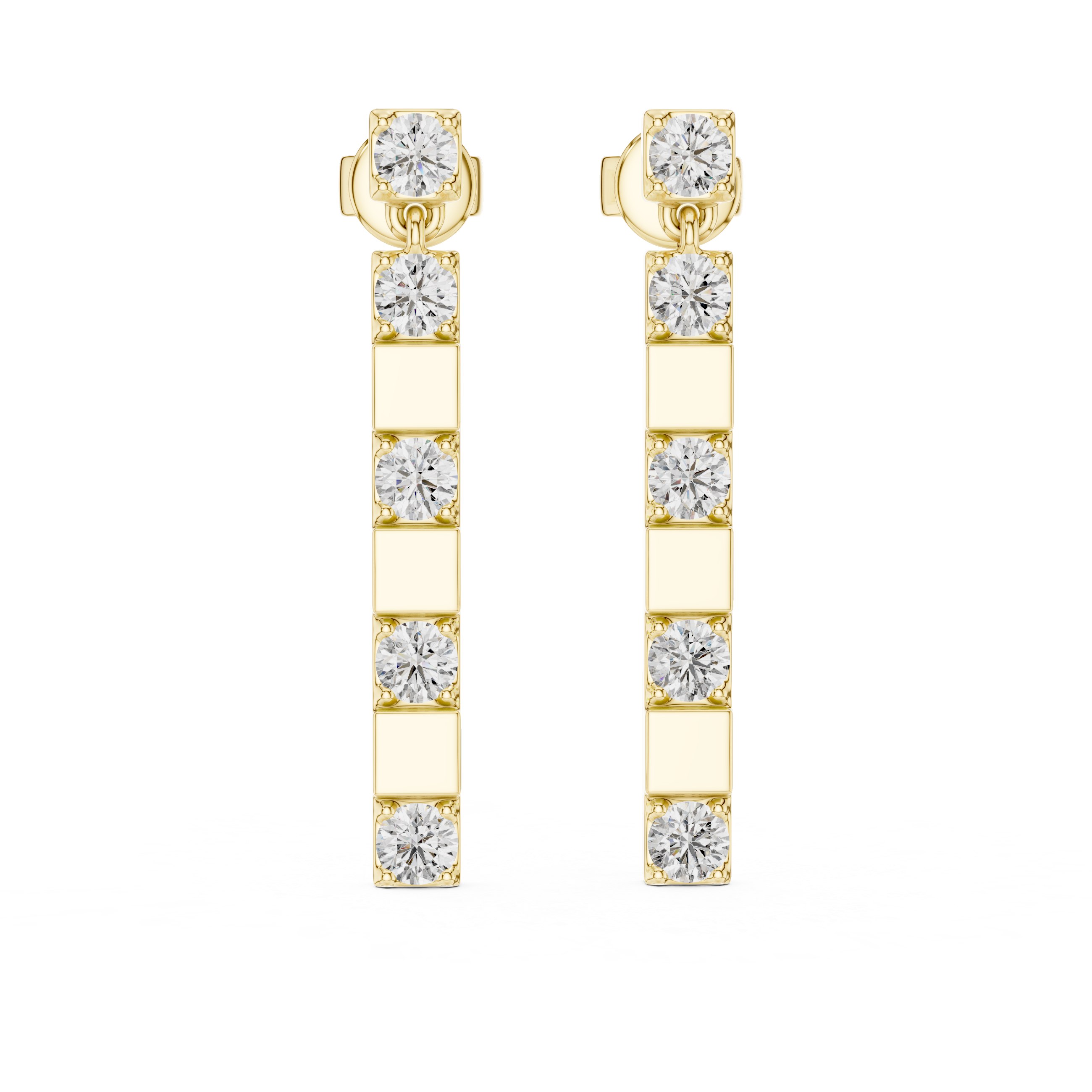 Round Diamond Straight Bar Drop Earrings