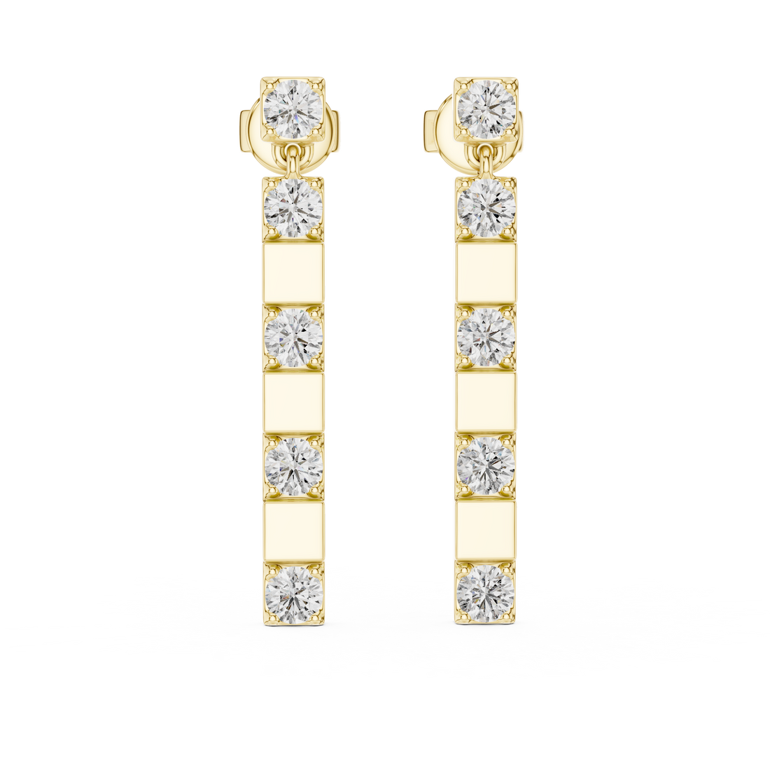 Round Diamond Straight Bar Drop Earrings