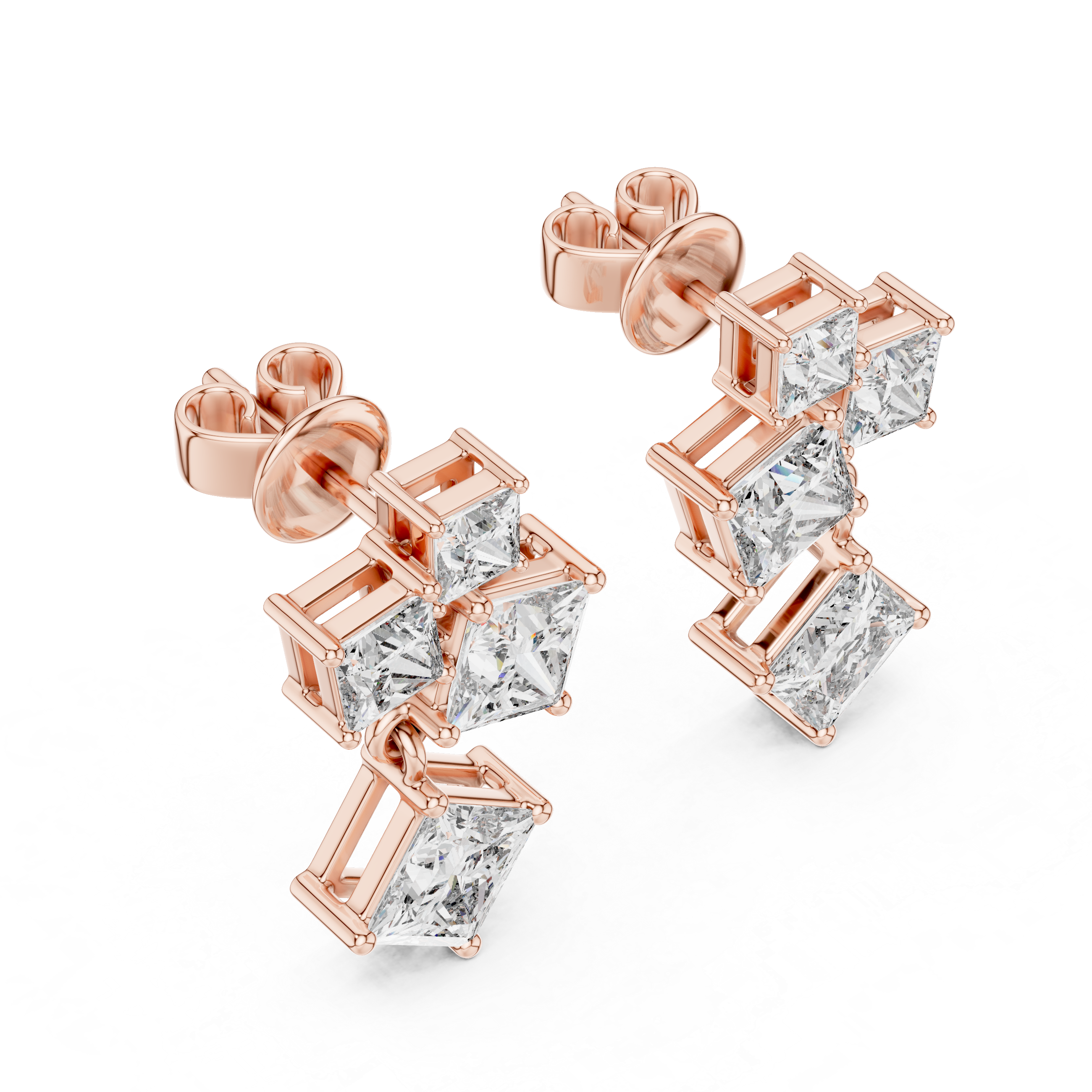Geometric Princess-Cut Diamond Cluster Drop Earrings
