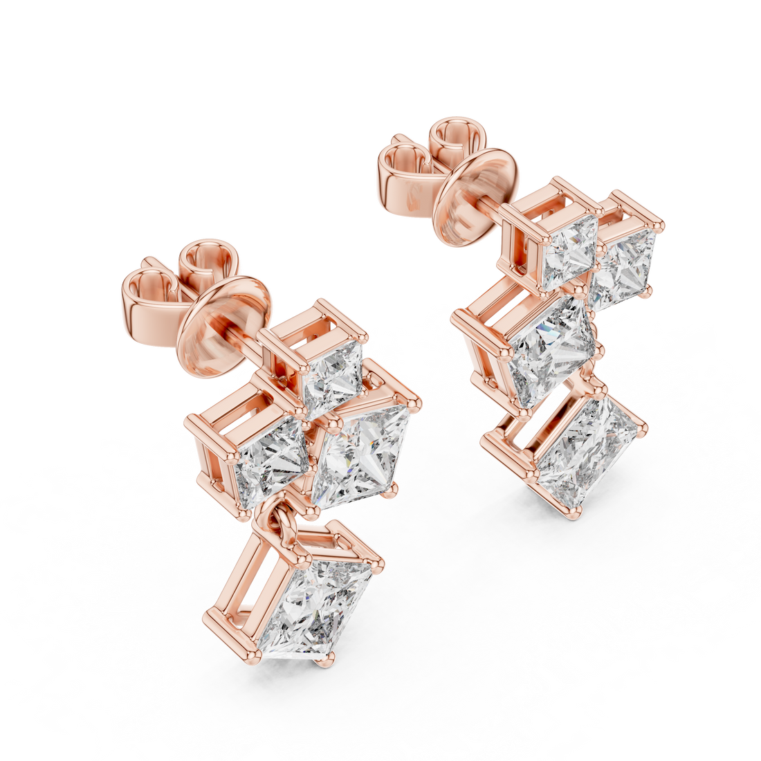 Geometric Princess-Cut Diamond Cluster Drop Earrings