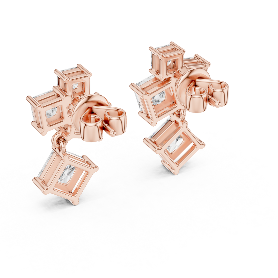 Geometric Princess-Cut Diamond Cluster Drop Earrings