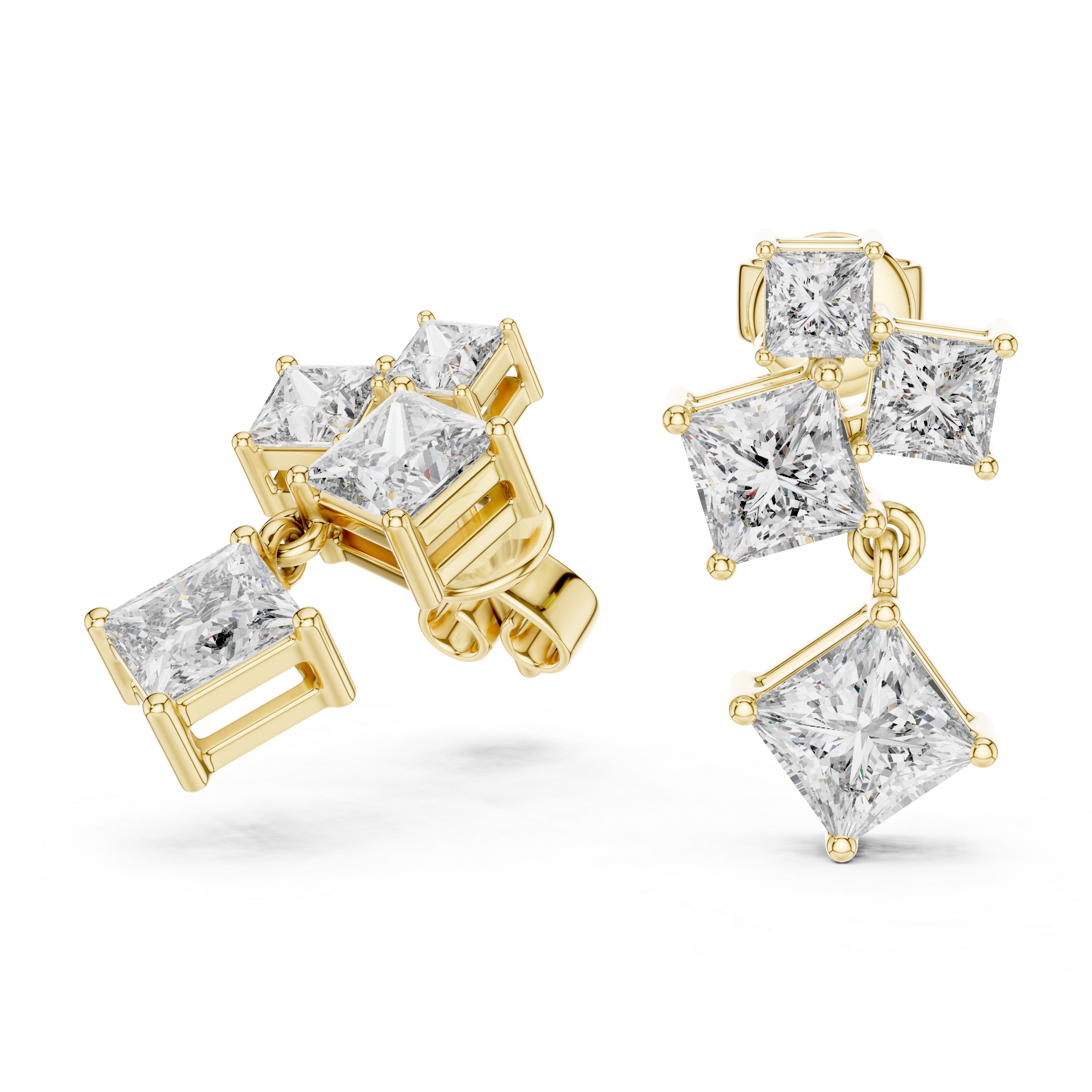 Geometric Princess-Cut Diamond Cluster Drop Earrings