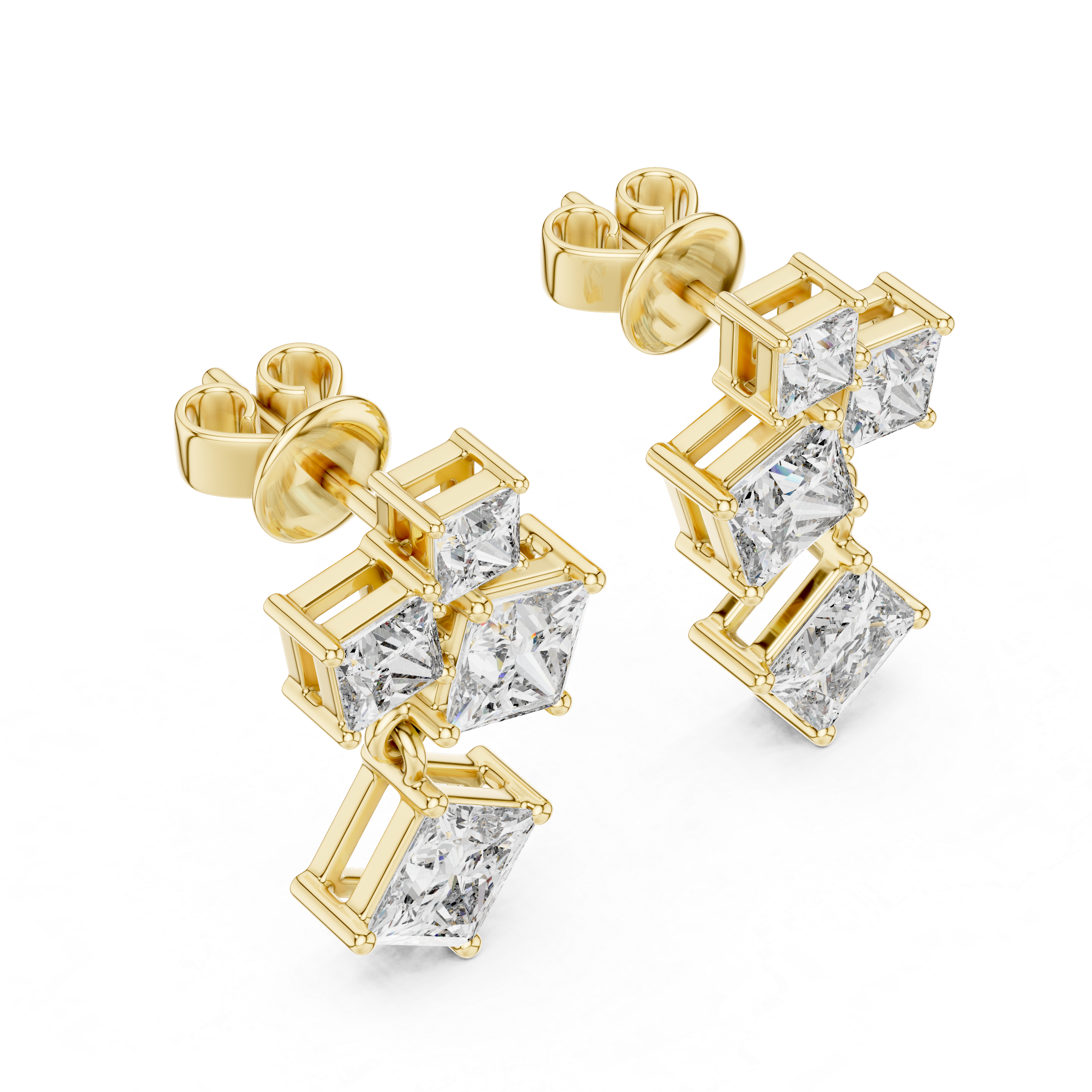 Geometric Princess-Cut Diamond Cluster Drop Earrings