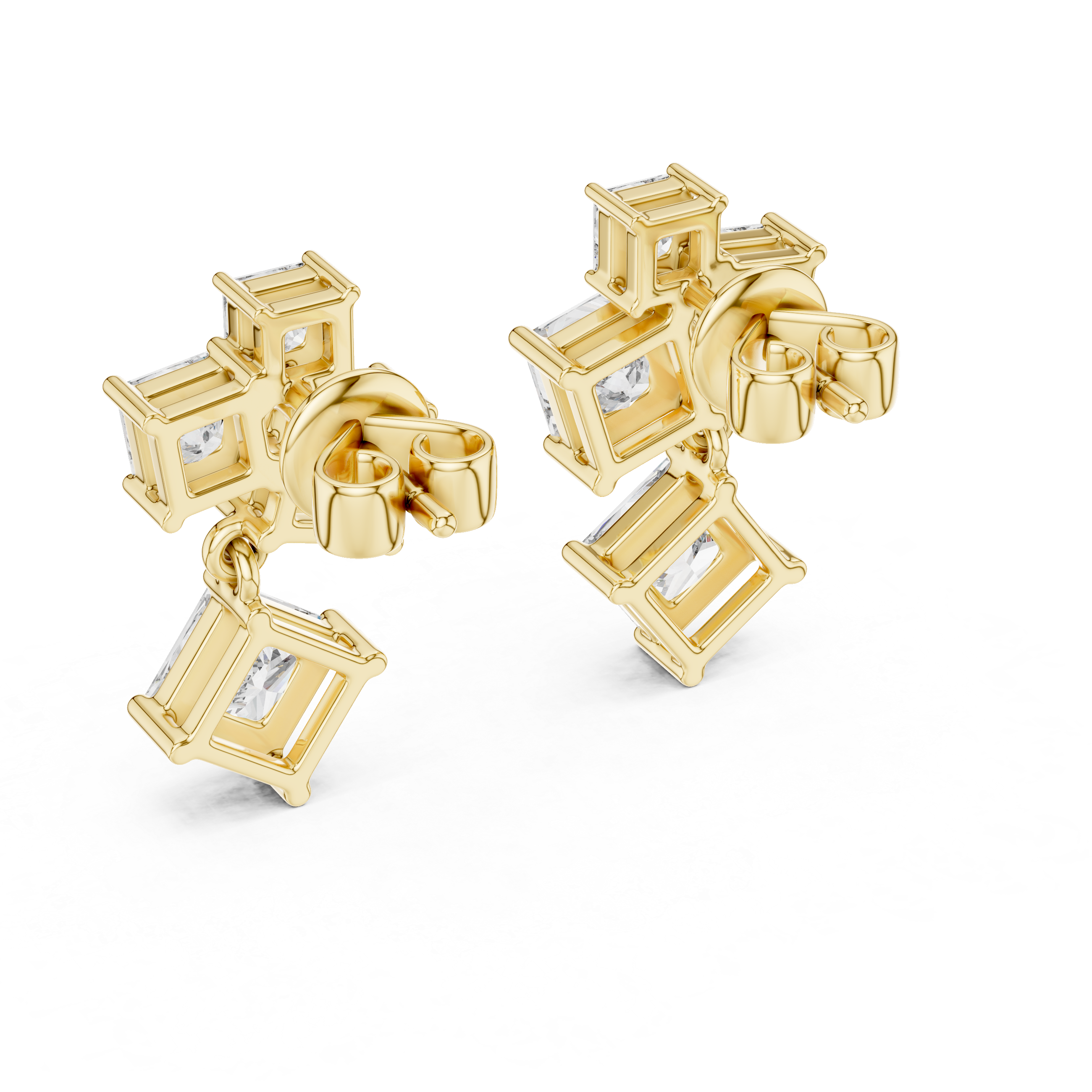 Geometric Princess-Cut Diamond Cluster Drop Earrings