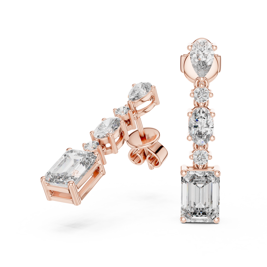 Multi-Shape Diamond Linear Drop Earrings