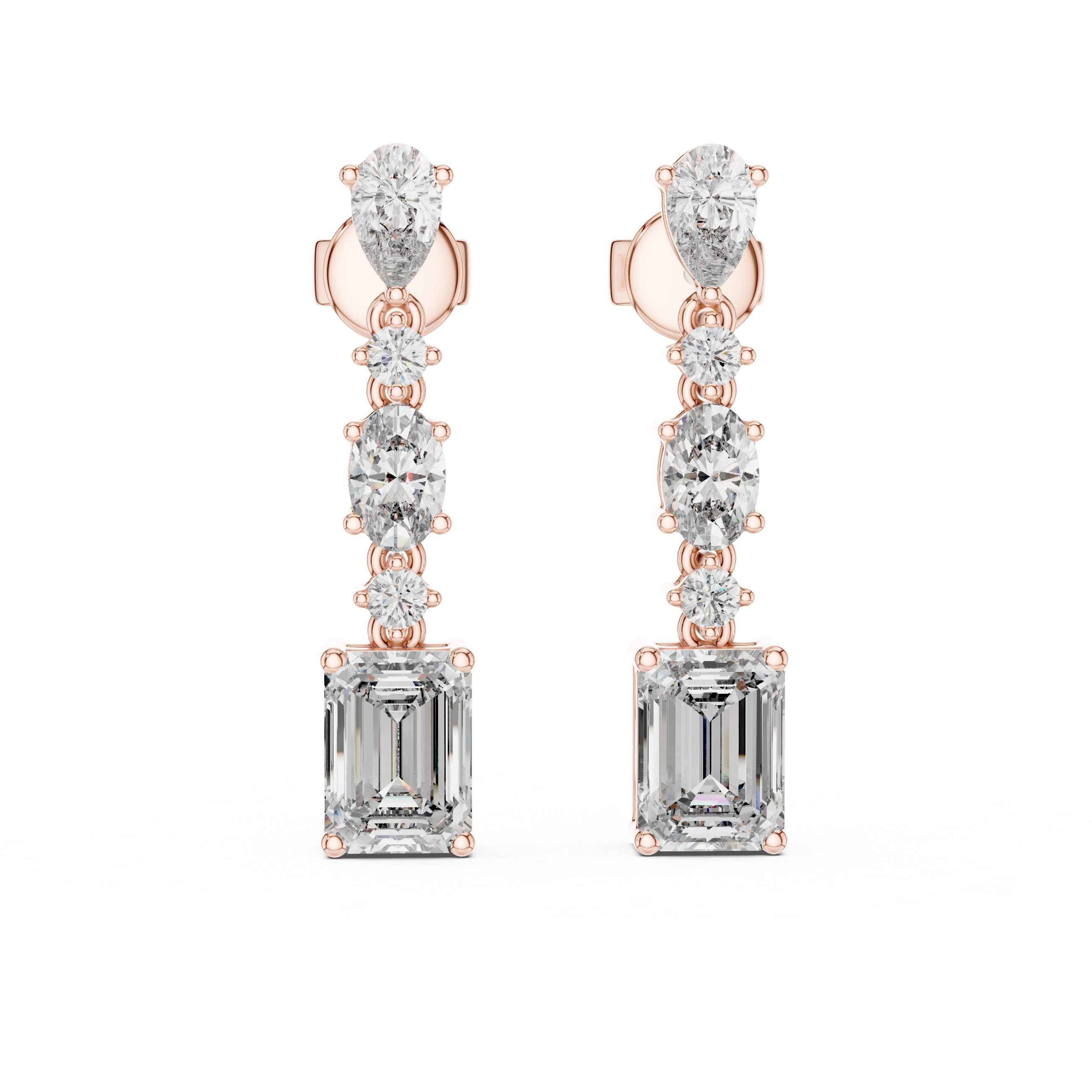 Multi-Shape Diamond Linear Drop Earrings