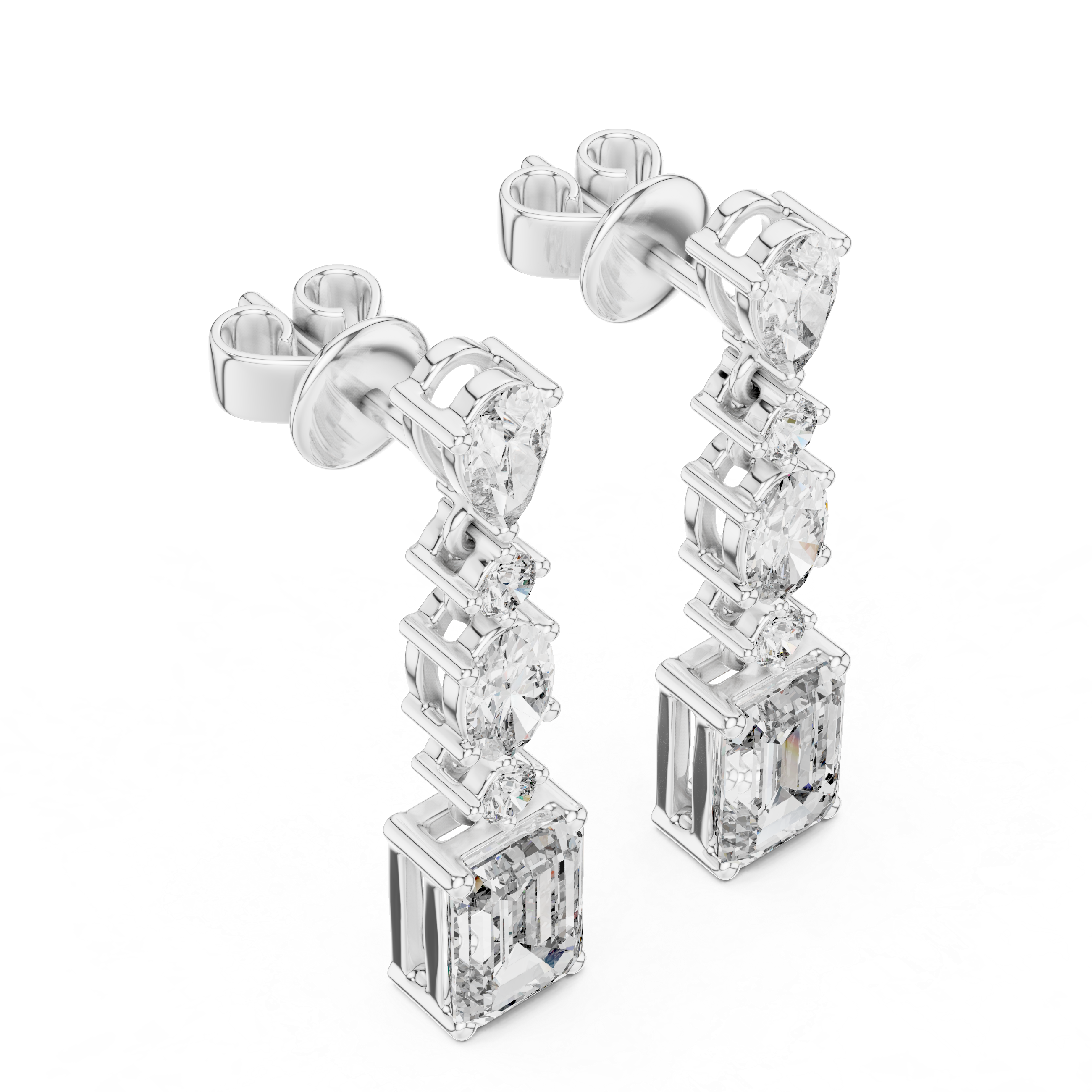 Multi-Shape Diamond Linear Drop Earrings