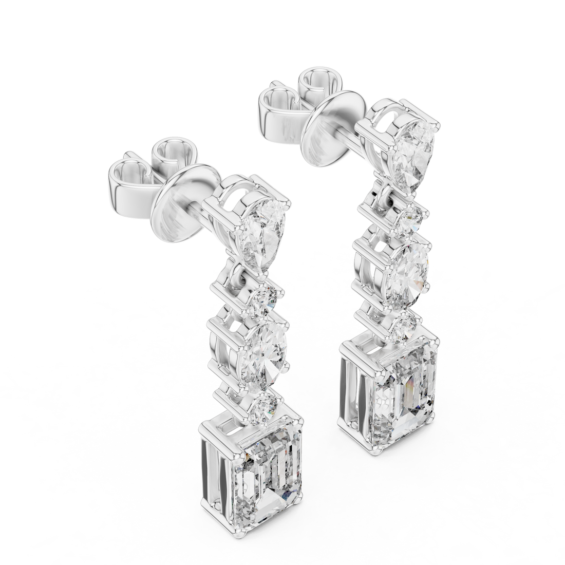 Multi-Shape Diamond Linear Drop Earrings