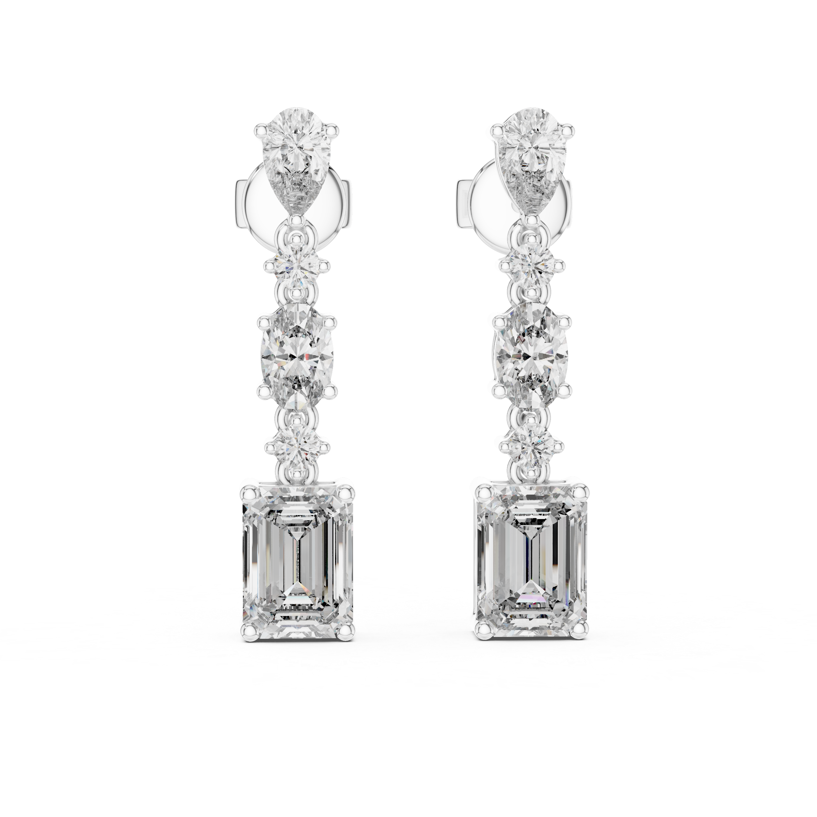 Multi-Shape Diamond Linear Drop Earrings