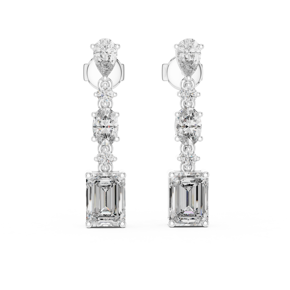 Multi-Shape Diamond Linear Drop Earrings