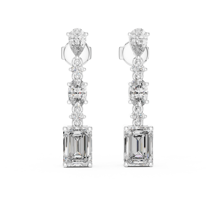 Multi-Shape Diamond Linear Drop Earrings