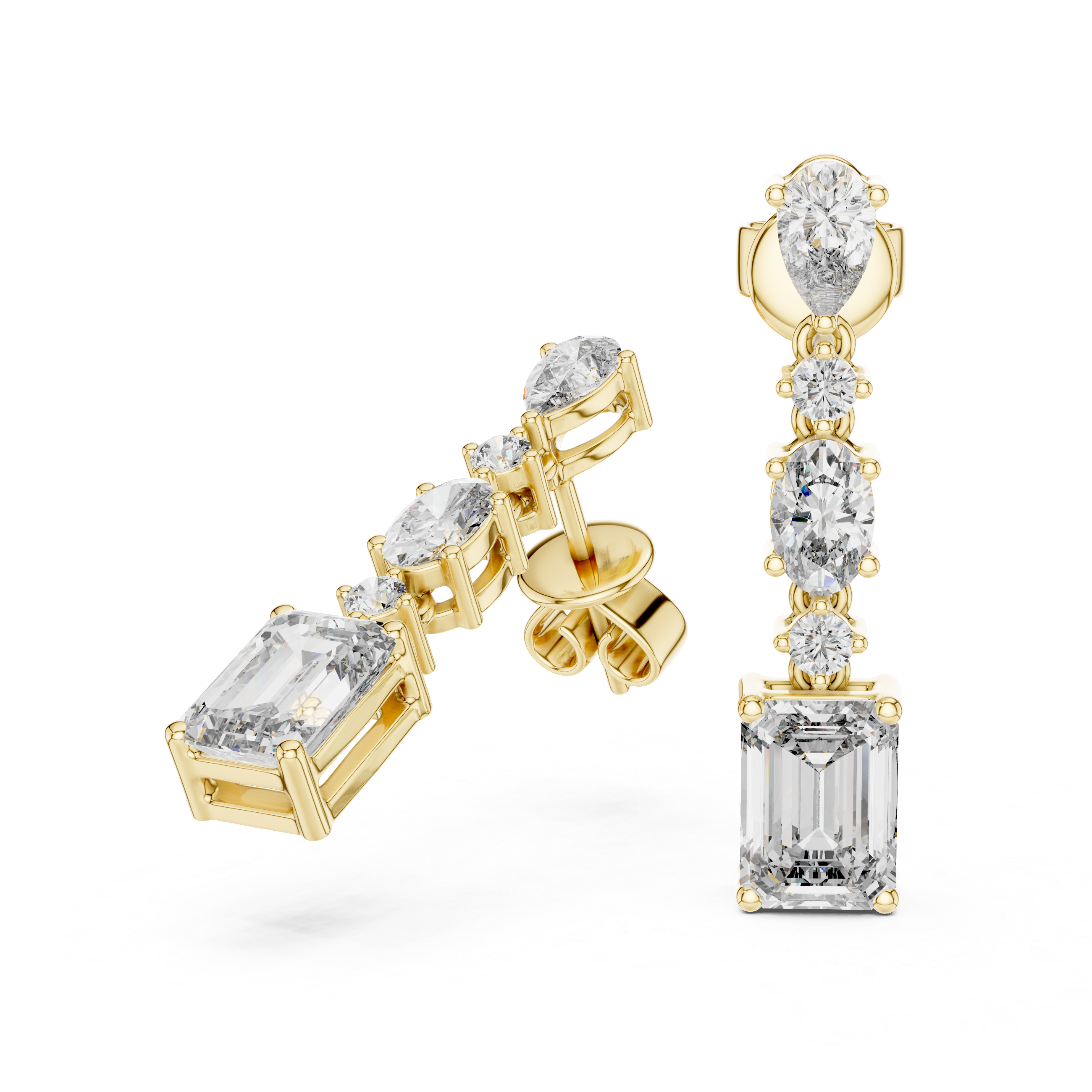 Multi-Shape Diamond Linear Drop Earrings