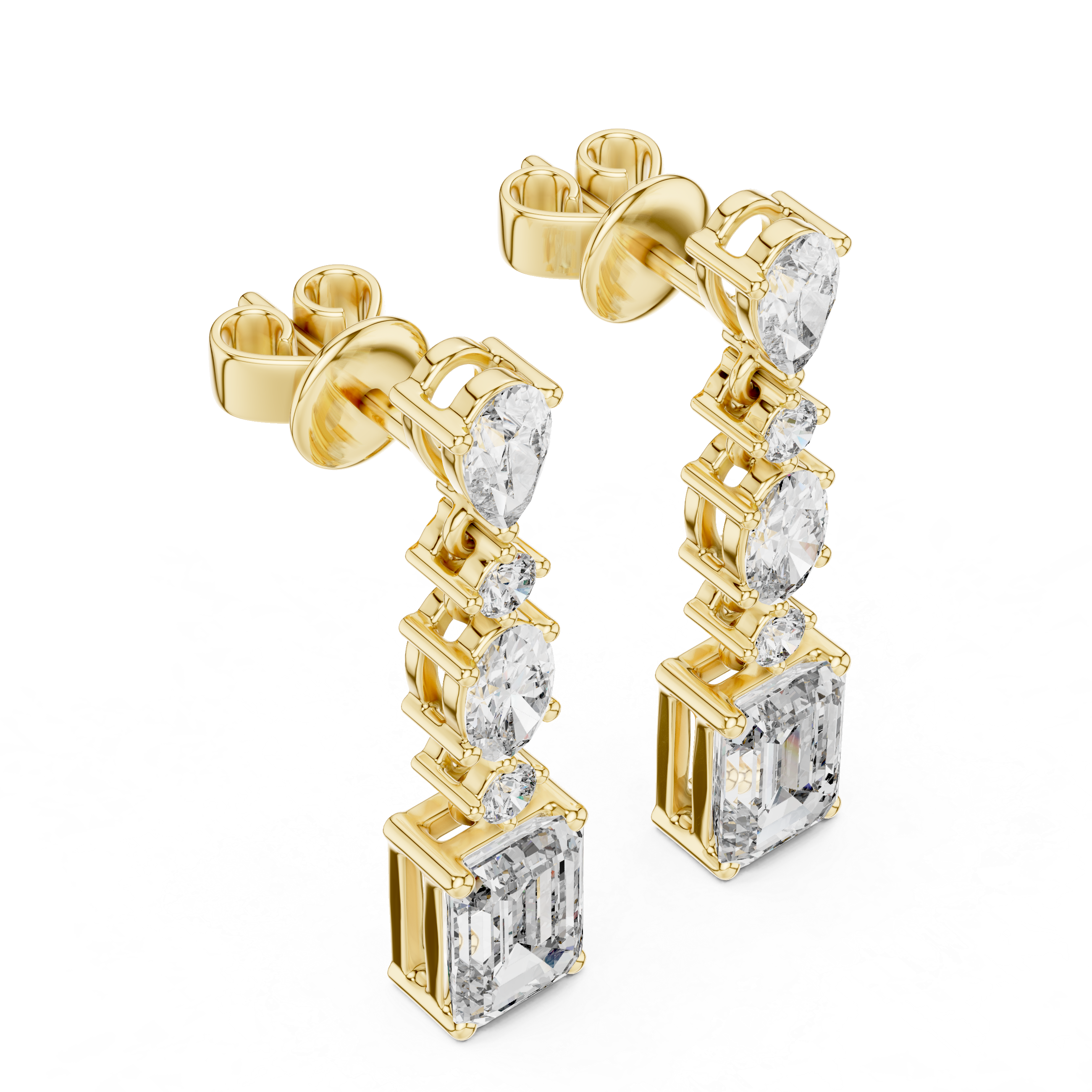 Multi-Shape Diamond Linear Drop Earrings