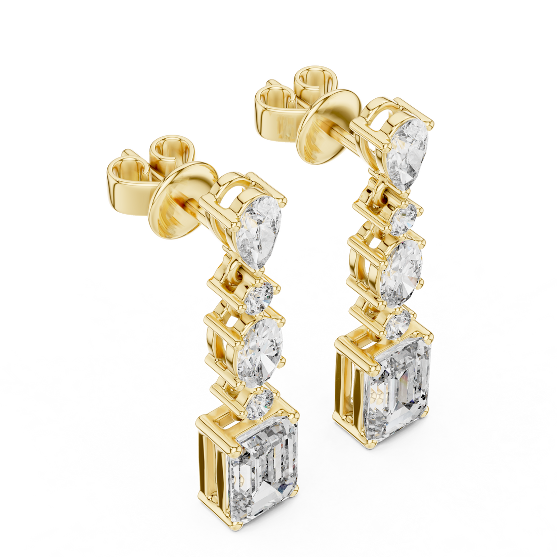 Multi-Shape Diamond Linear Drop Earrings