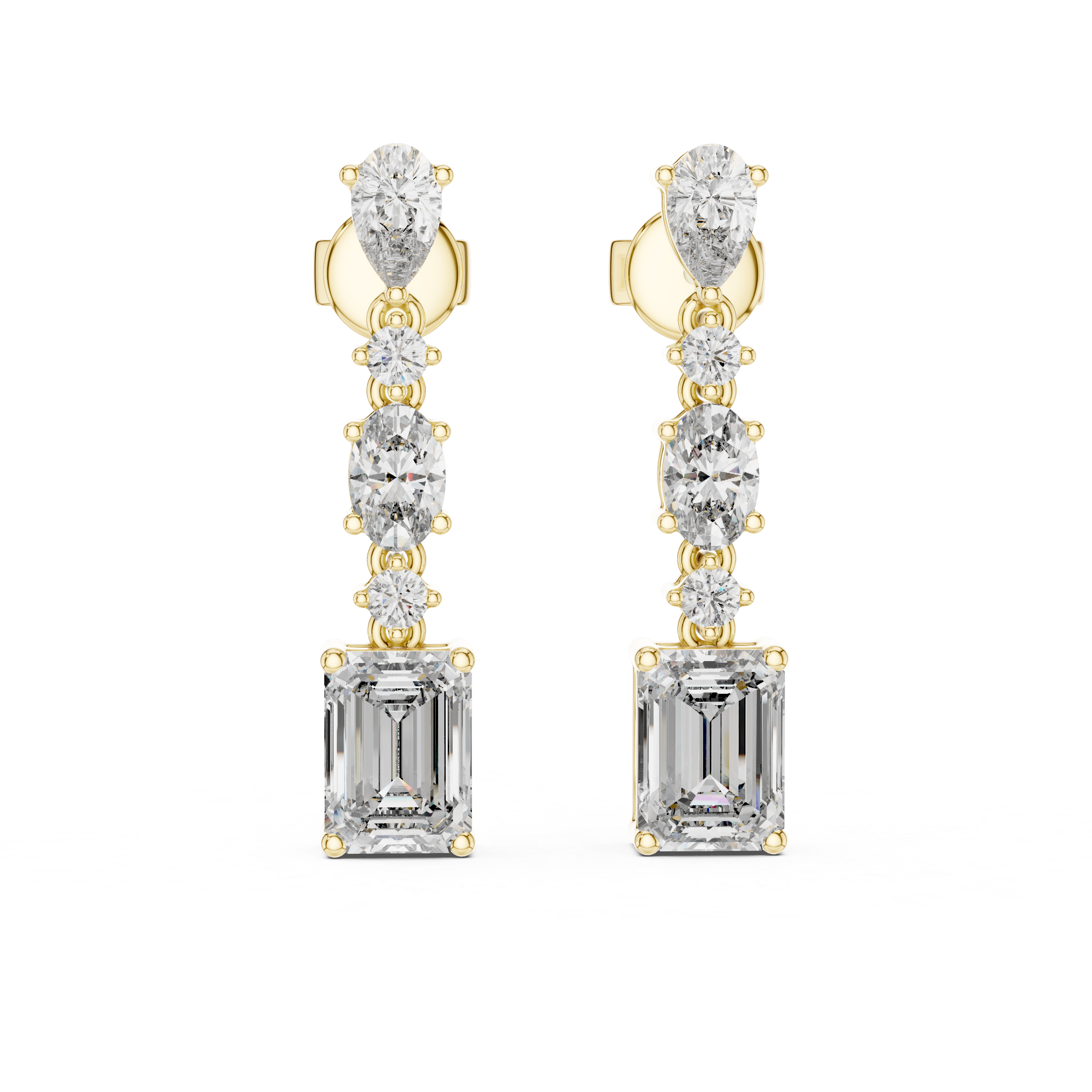 Multi-Shape Diamond Linear Drop Earrings