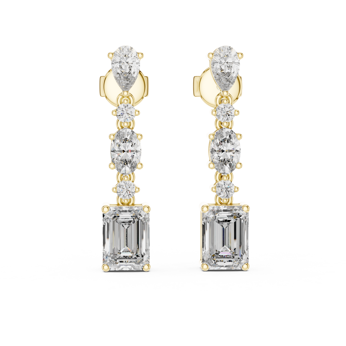 Multi-Shape Diamond Linear Drop Earrings