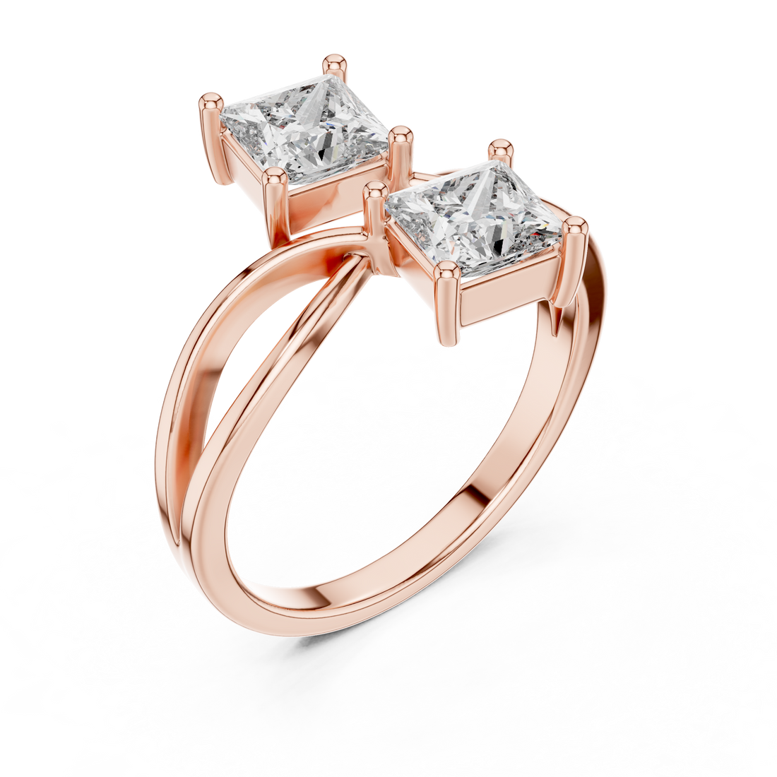 Two-Stone Princess-Cut "Toi et Moi" Bypass Ring