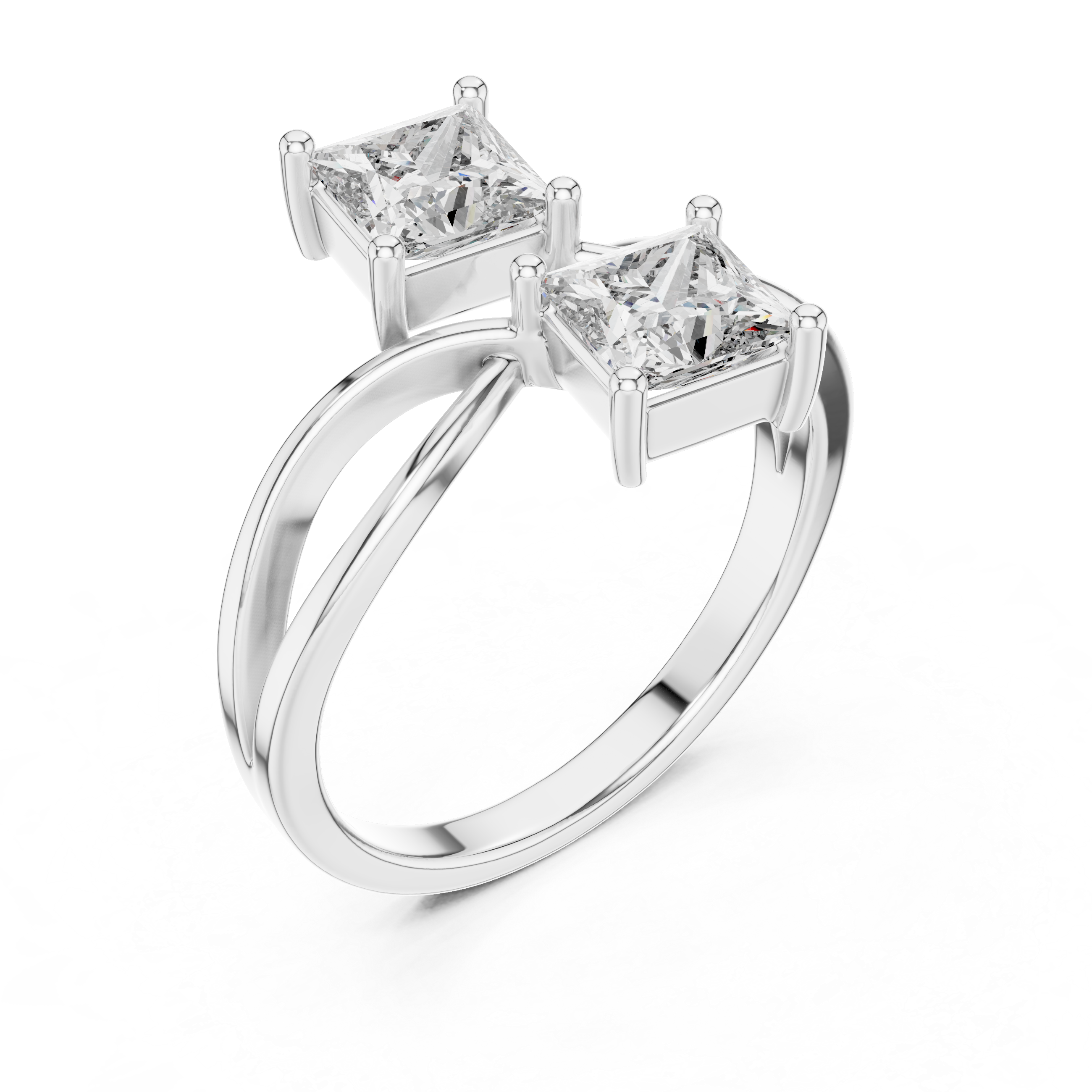 Two-Stone Princess-Cut "Toi et Moi" Bypass Ring