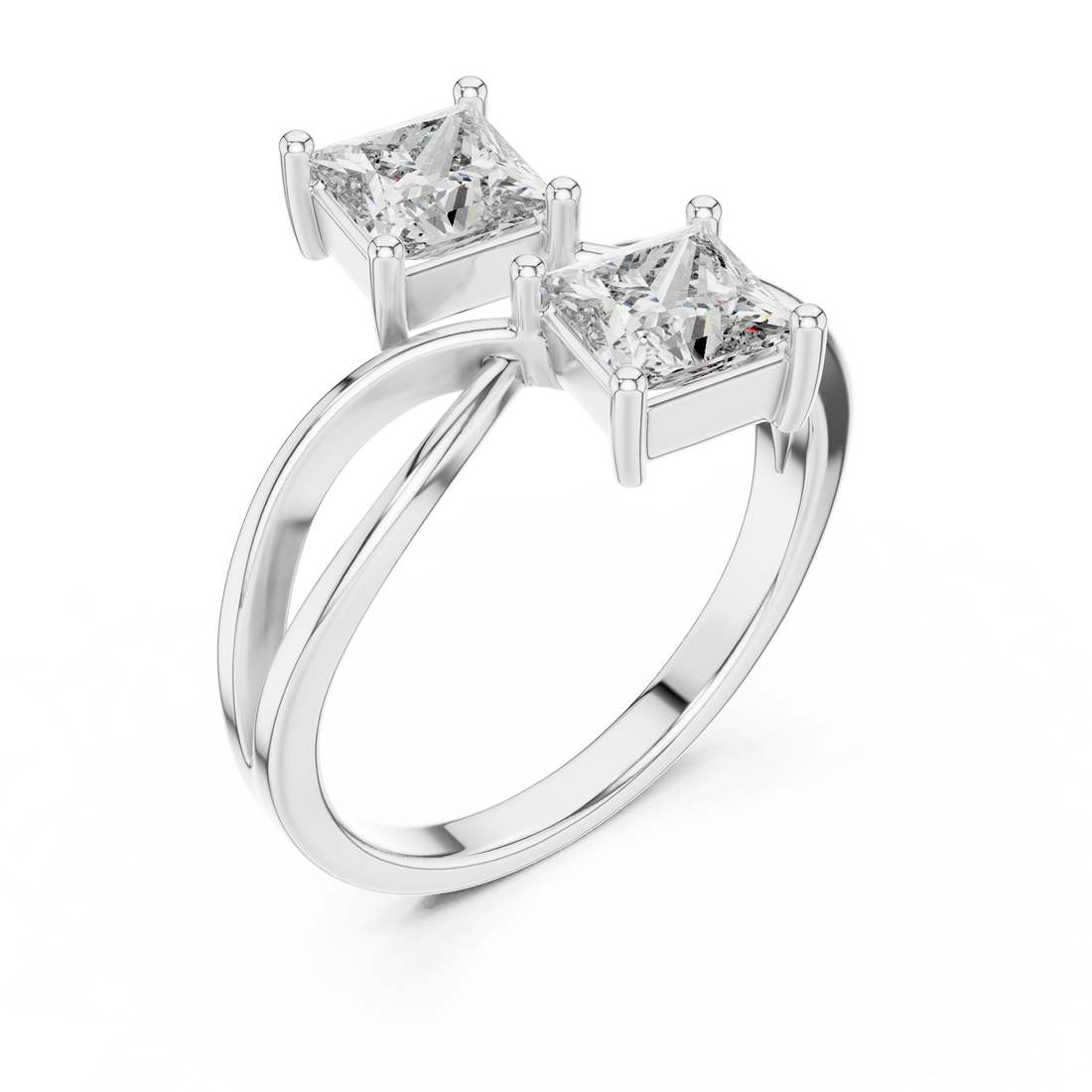 Two-Stone Princess-Cut "Toi et Moi" Bypass Ring