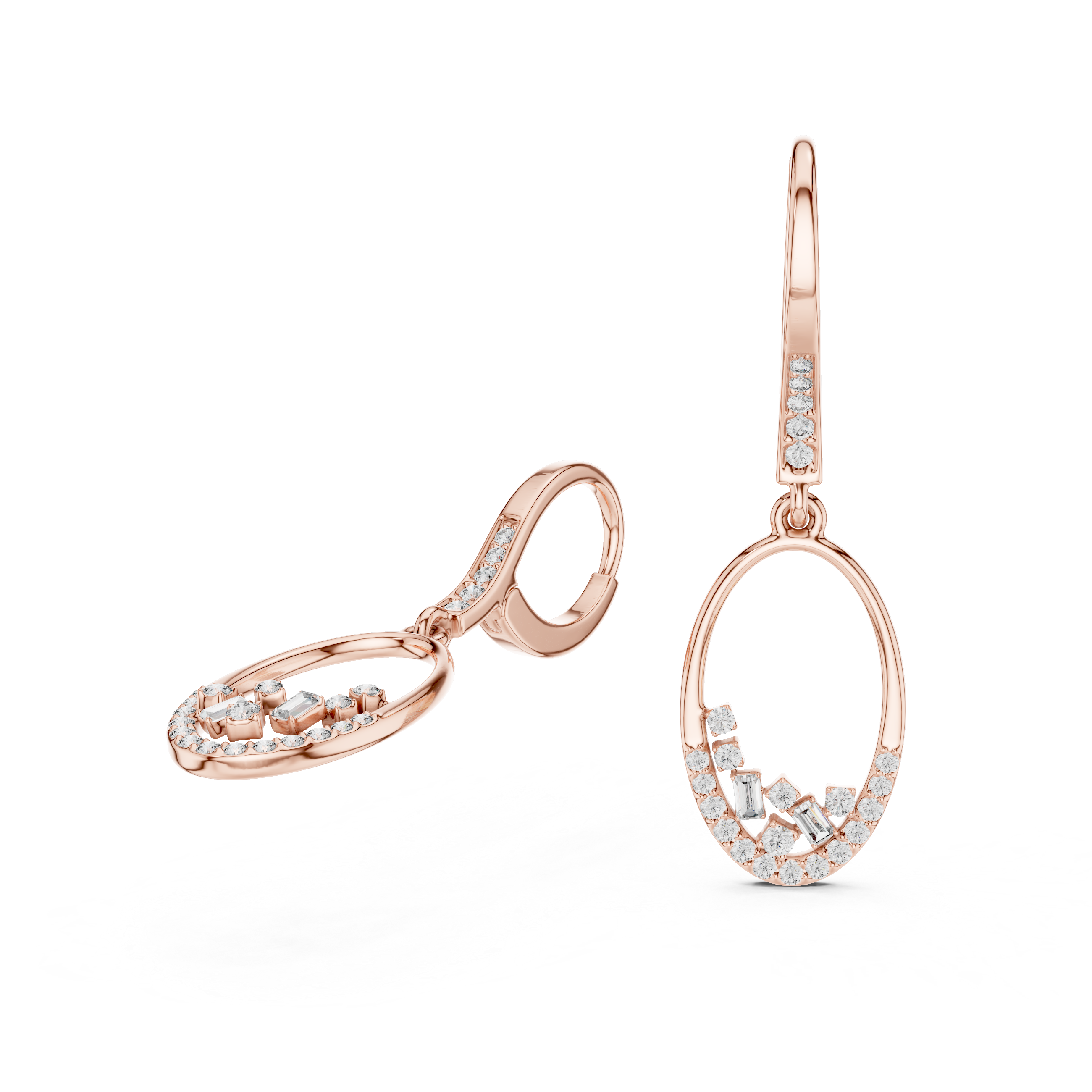 Open Oval Diamond Hoop Drop Earrings