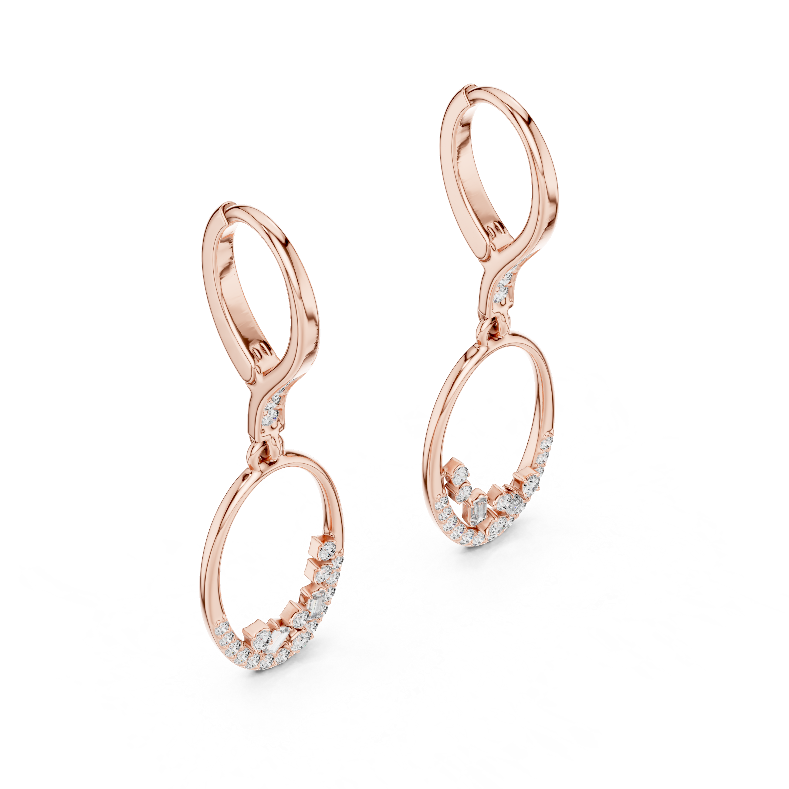 Open Oval Diamond Hoop Drop Earrings