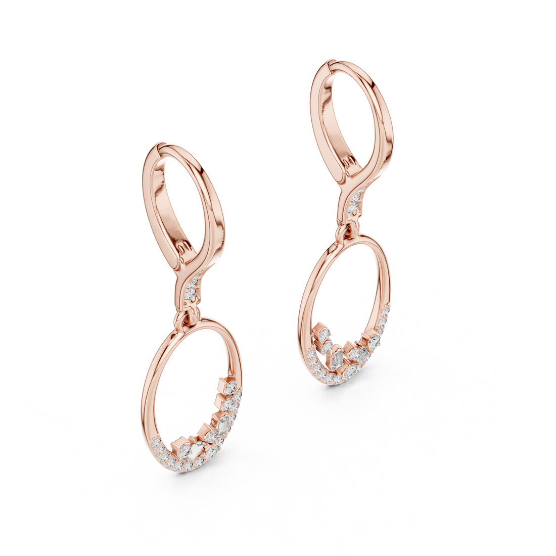 Open Oval Diamond Hoop Drop Earrings