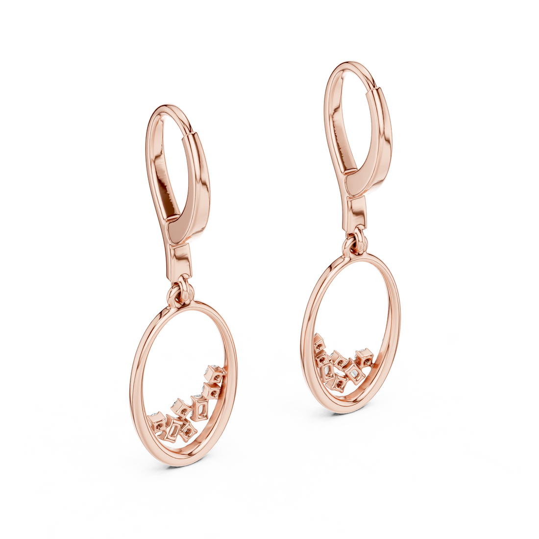 Open Oval Diamond Hoop Drop Earrings