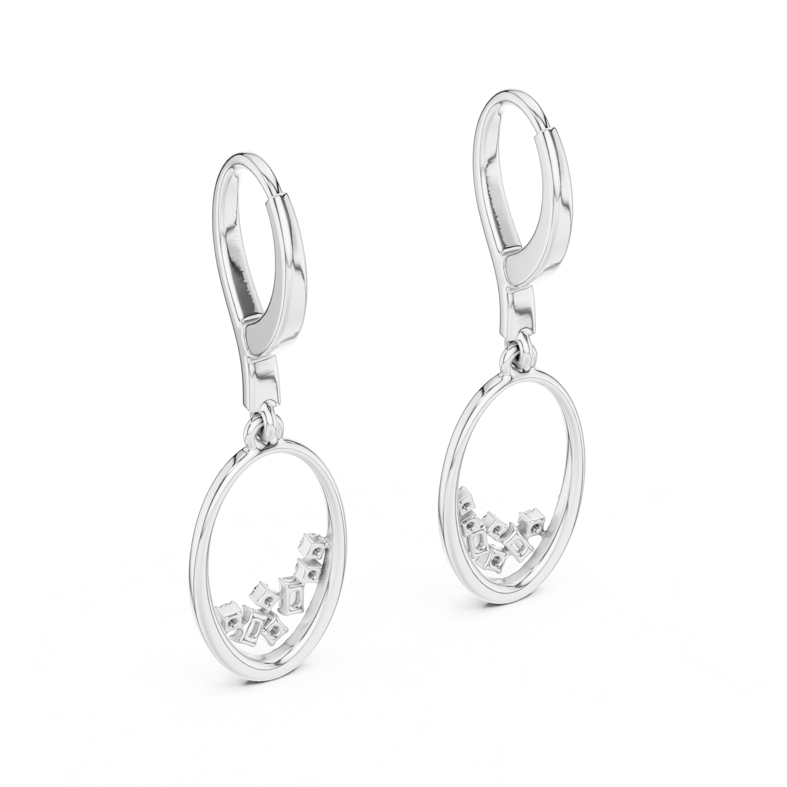 Open Oval Diamond Hoop Drop Earrings