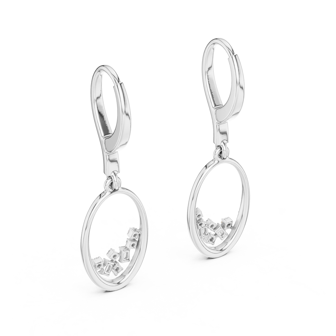 Open Oval Diamond Hoop Drop Earrings