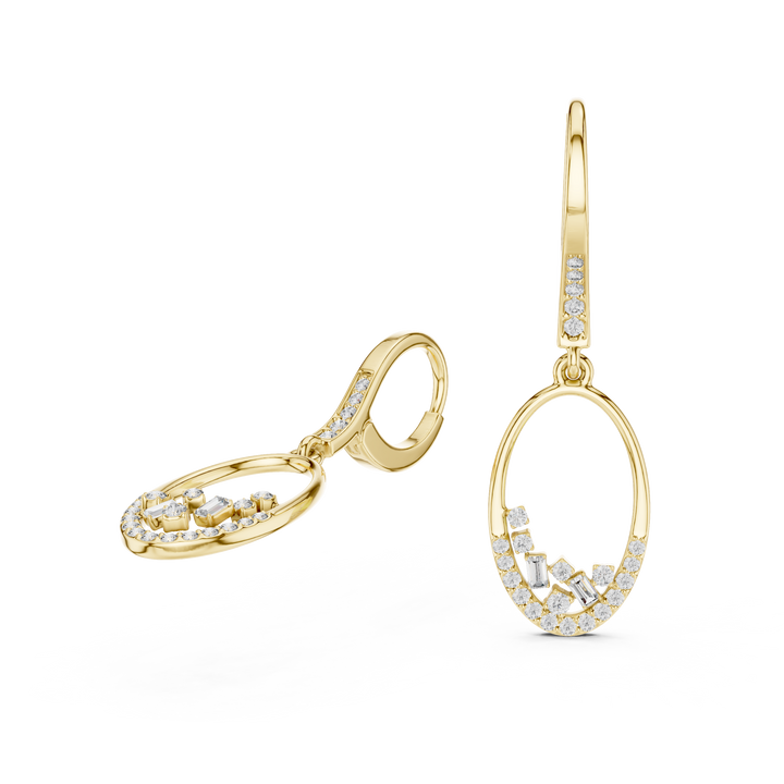 Open Oval Diamond Hoop Drop Earrings