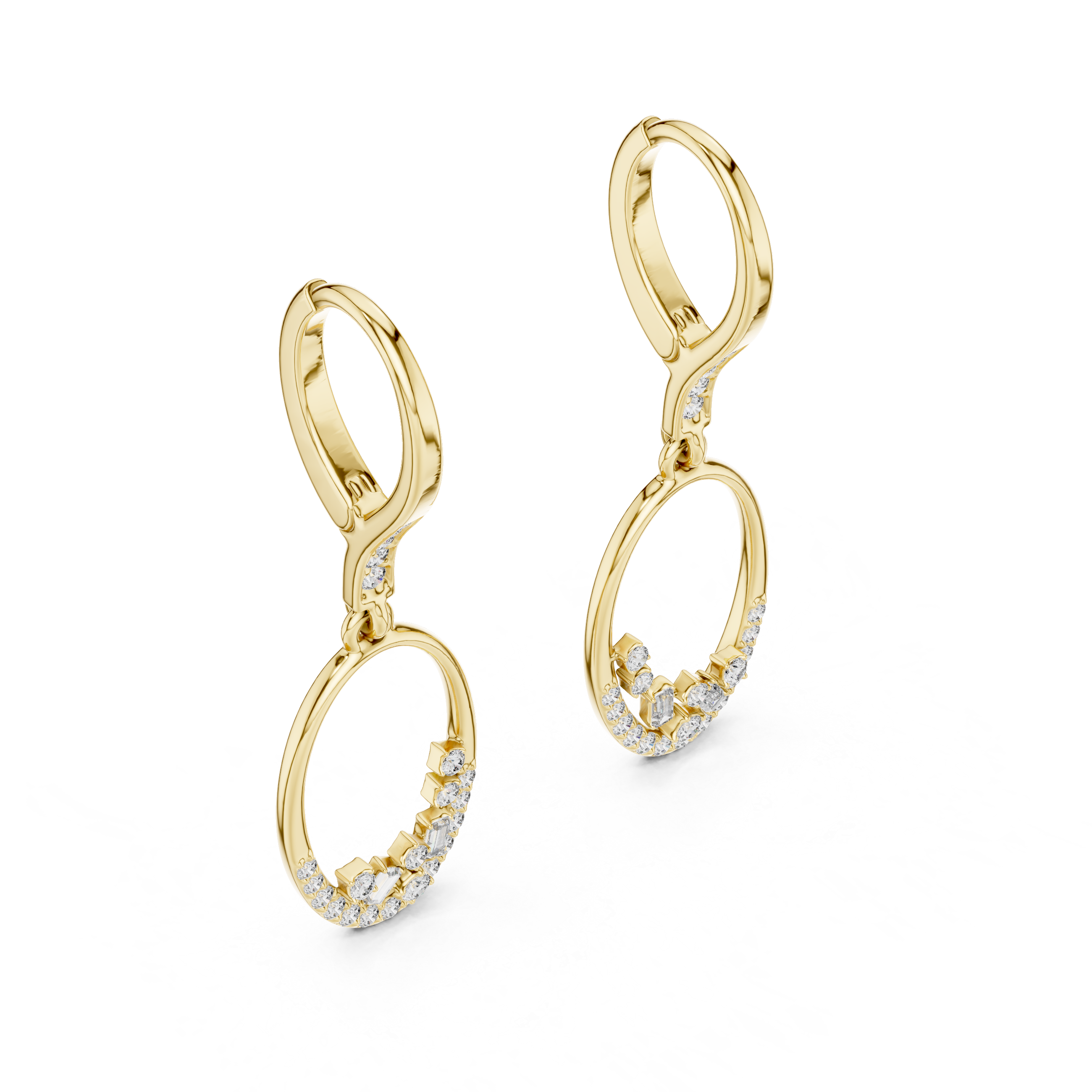 Open Oval Diamond Hoop Drop Earrings