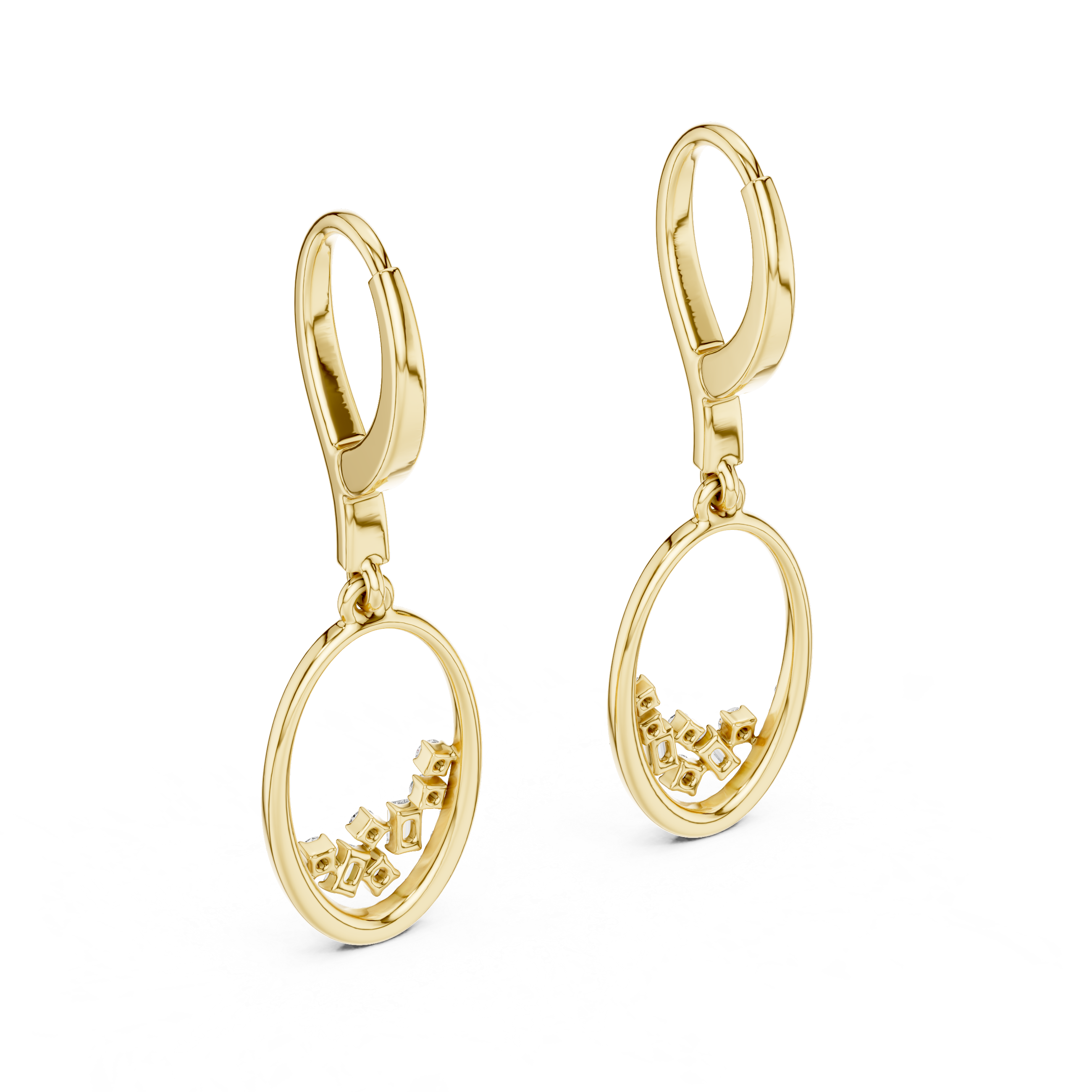Open Oval Diamond Hoop Drop Earrings