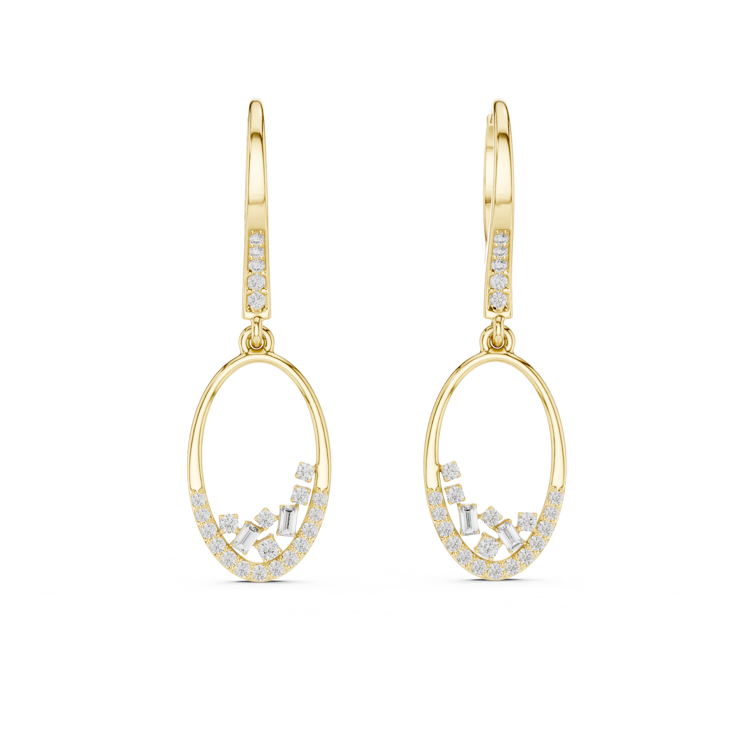Open Oval Diamond Hoop Drop Earrings