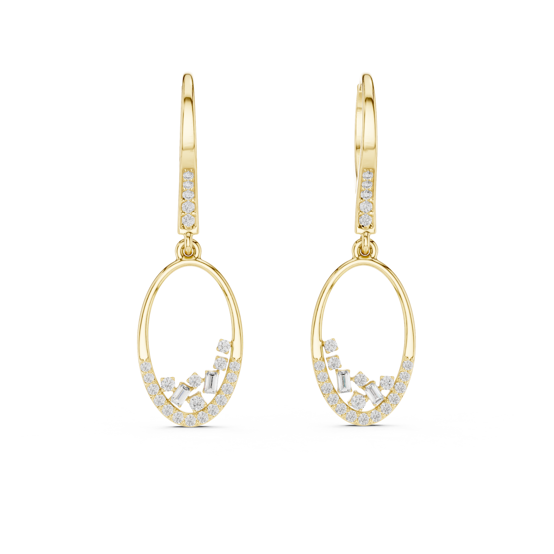 Open Oval Diamond Hoop Drop Earrings